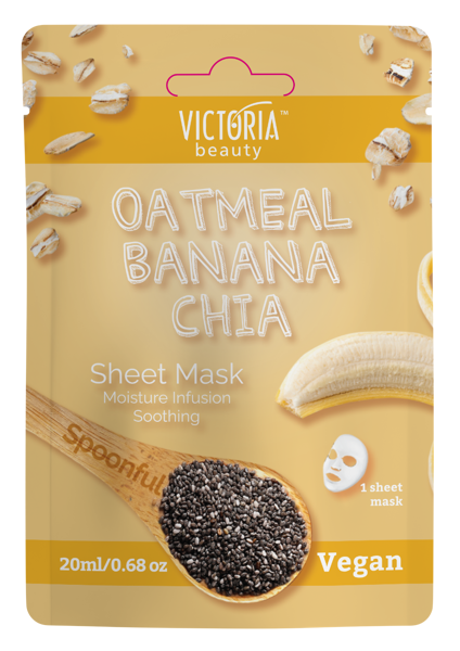 Victoria Beauty lakštinė veido kaukė su avižinių dribsnių, bananų ir chia ekstraktais, 1vnt paveikslėlis