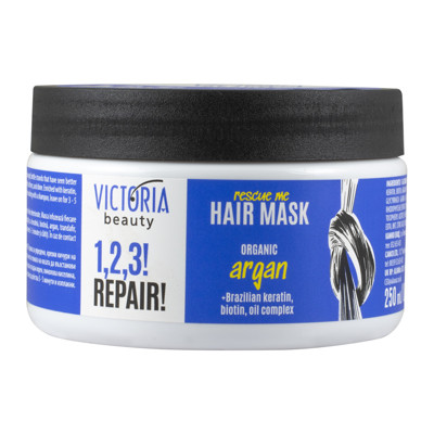 Victoria Beauty 1,2,3! Repair! Kaukė pažeistiems plaukams su organiniu arganų aliejumi, 250ml paveikslėlis