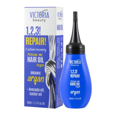 Victoria Beauty 1,2,3! Repair! Aliejukas pažeistiems plaukams su organiniu arganų aliejumi, 50ml paveikslėlis