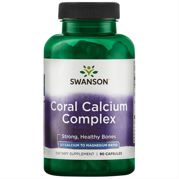 SWANSON KORALŲ KALCIS, su vitaminu D3 ir magniu, 90 kapsulių paveikslėlis