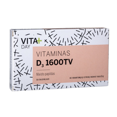 VITADAY VITAMINAS D3 1600TV, 40 kramtomųjų tablečių paveikslėlis