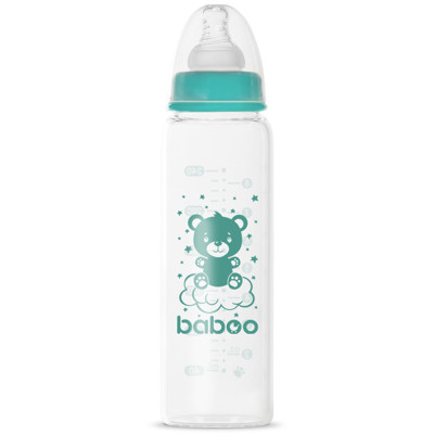 Baboo Anti-Colic Stiklinis Maitinimo Buteliukas, Siauro Kaklelio, 240 ml, 3+ Mėn