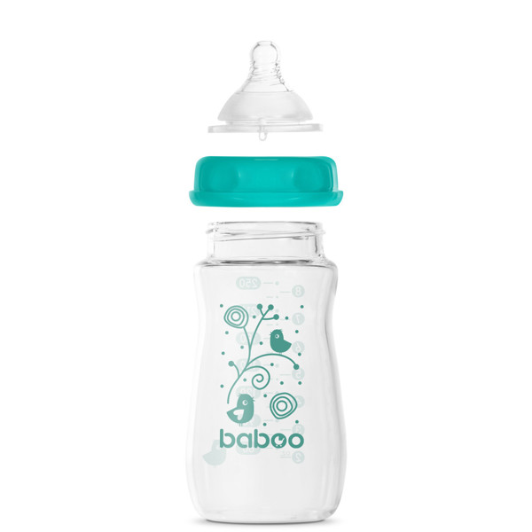 Baboo stiklinis buteliukas plataus kaklelio, 250 ml, 3+ mėn