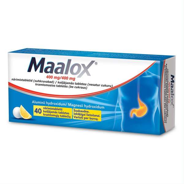 MAALOX, 400 mg/400 mg, kramtomosios tabletės (be cukraus), N40 paveikslėlis