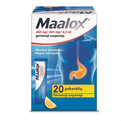 MAALOX, 460 mg/400 mg/4,3 ml, geriamoji suspensija, N20  paveikslėlis