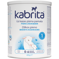 KABRITA® 1 (0 – 6 mėn)  Pradinis adaptuotas ožkos pieno mišinys,  padedantis palaikyti normalią viškinimo sistemos funkciją. 400g.