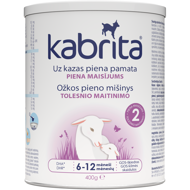 KABRITA® 2 nuo 6-12 mėn. Tolesnio maitinimo adaptuotas ožkos pieno mišinys,  padedantis palaikyti normalią viškinimo sistemos funkciją. 400g.