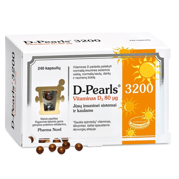 D-PEARLS 3200, vitaminas D3, 80 mcg, 240 kapsulių paveikslėlis