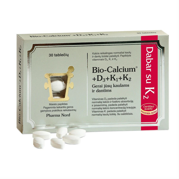 PHARMA NORD BIO-CALCIUM + D3 + K, 30 čiulpiamųjų tablečių paveikslėlis
