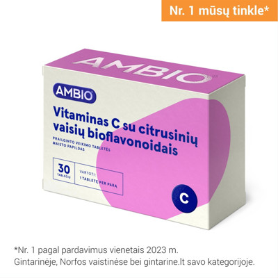 AMBIO VITAMINAS C SU CITRUSINIŲ VAISIŲ BIOFLAVONOIDAIS, 500 mg, 30 prailginto veikimo tabletės paveikslėlis