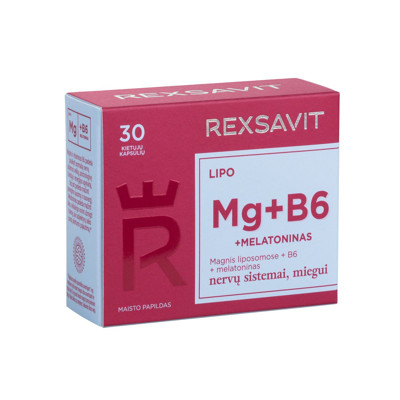 REXSAVIT LIPO Mg+B6+MELATONINAS, 30 kietųjų kapsulių paveikslėlis