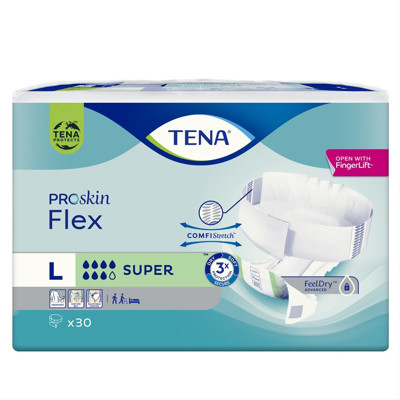 TENA FLEX SUPER, Juostinės sauskelnės šlapimo nelaikymui, L, 30 vnt. paveikslėlis