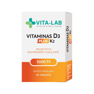 VITA-LAB VITAMINAS D3 5000 + K2 200 µg PLUS, 30 tablečių paveikslėlis