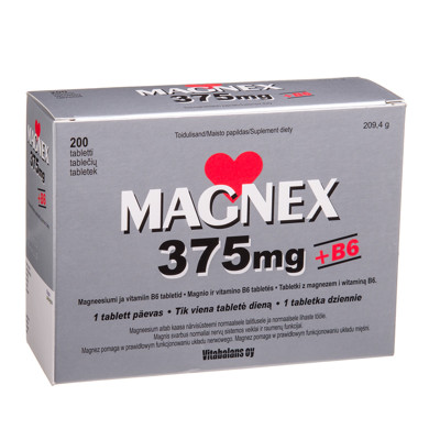 MAGNEX + B6, 375 mg, 200 tablečių paveikslėlis