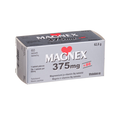 MAGNEX + B6, 375 mg, 60 tablečių paveikslėlis