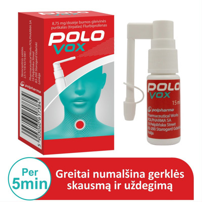POLOVOX, 8,75 mg/dozėje, burnos gleivinės purškalas (tirpalas), 15 ml paveikslėlis