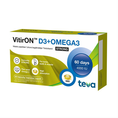 VITIRON D3+OMEGA3 STRONG, 60 kapsulių paveikslėlis