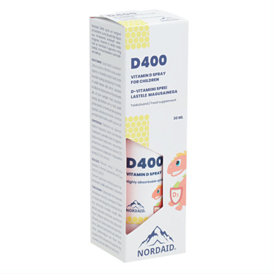 NORDAID D400 BABIES, purškiamas vitaminas D3, 400IU, 30ml, 200 papurškimų paveikslėlis
