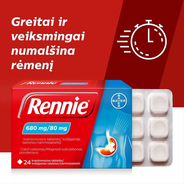 RENNIE, 680 mg/80 mg, kramtomosios tabletės, N24  paveikslėlis