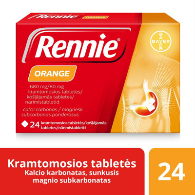 RENNIE ORANGE, 680 mg/80 mg, kramtomosios tabletės, N24 paveikslėlis