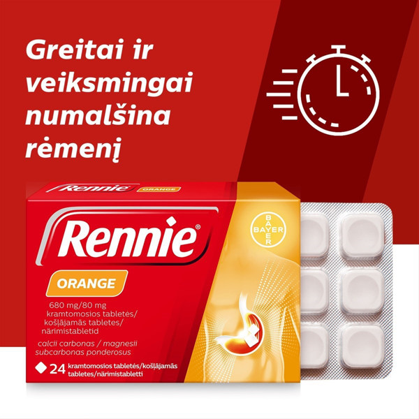 RENNIE ORANGE, 680 mg/80 mg, kramtomosios tabletės, N24 paveikslėlis