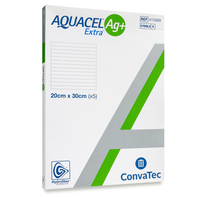 CONVATEC AQUACEL AG+ EXTRA, tvarstis, 20 x 30 cm, 5 vnt. paveikslėlis