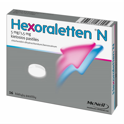HEXORALETTEN N, 5 mg/1,5 mg, kietosios pastilės, N16 paveikslėlis