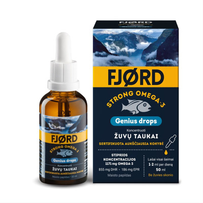 FJORD STRONG OMEGA-3, genius drops, žuvų taukai, lašai, 50 ml paveikslėlis