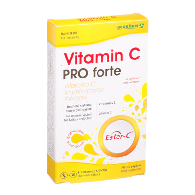 VITAMIN C PRO FORTE, vitaminas C, 30 kramtomųjų tablečių paveikslėlis