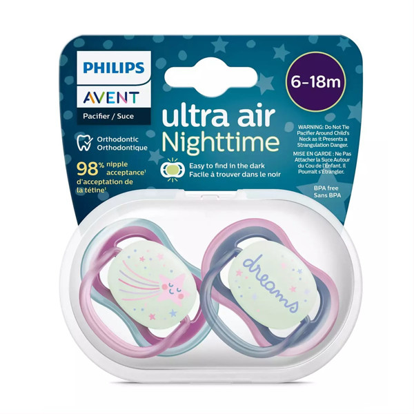 PHILIPS AVENT, silikoninis čiulptukas, 6-18mėn., Ultra Air, naktinis, SCF376/14, 2vnt. paveikslėlis