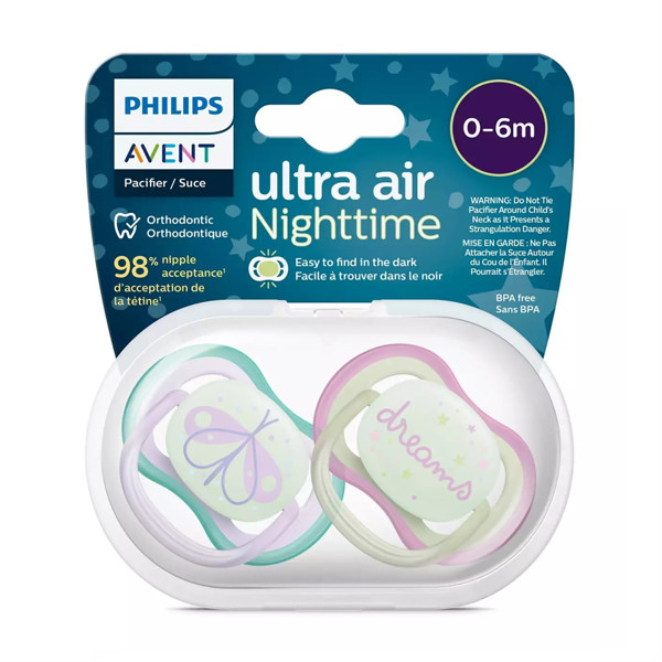 PHILIPS AVENT, silikoninis čiulptukas, 0-6mėn., Ultra Air, Naktinis, SCF376/19, 2vnt. paveikslėlis