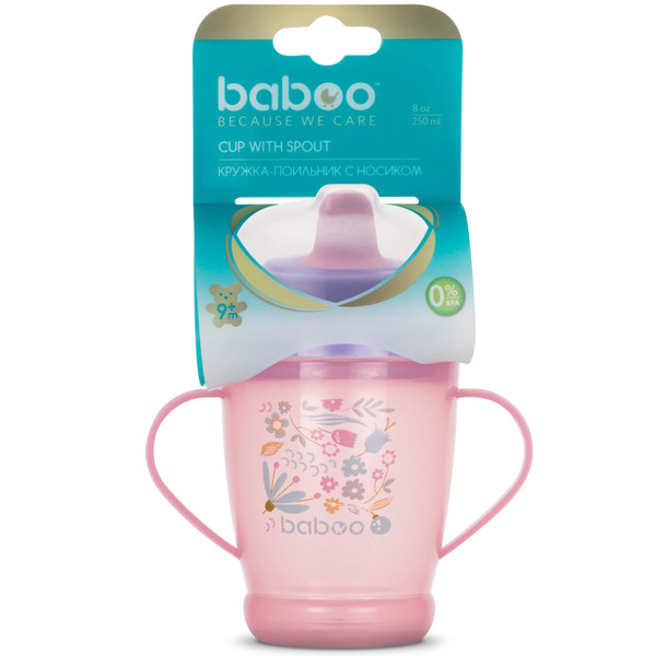 Baboo Gertuvė su Tvirtu Snapeliu, 250 ml, Rožinė, Flora, 9+ Mėn