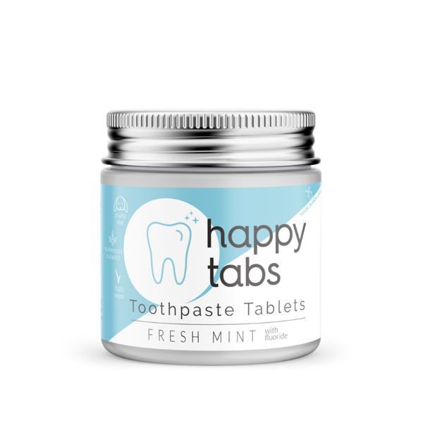 Happy Tabs dantų pastos tabletės Fresh Mint+Fluoride, 80 vnt.