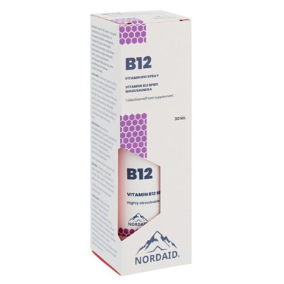 NORDAID B12 SPRAY, purškiamas vitaminas B12, 800µg, 30ml, 200 papurškimų