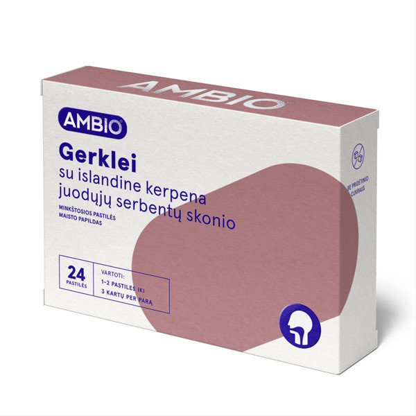 AMBIO GERKLEI SU ISLANDINE KERPENA 80 mg (JUODŲJŲ SERBENTŲ SKONIO), 24 minkštosios pastilės paveikslėlis