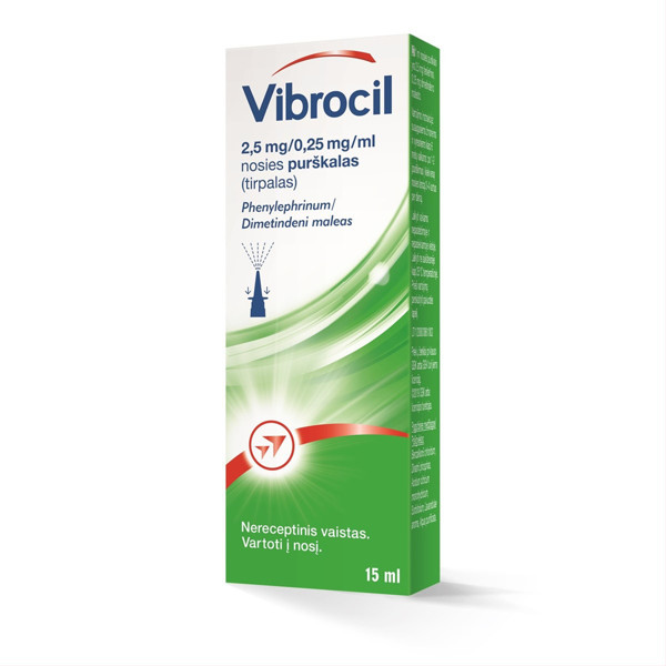 VIBROCIL, 2,5 mg/0,25 mg/ml, nosies purškalas (tirpalas), 10 ml paveikslėlis