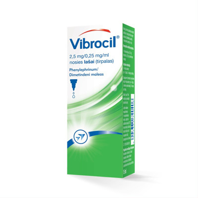 VIBROCIL, 2,5 mg/0,25 mg/ml, nosies lašai (tirpalas), 15 ml paveikslėlis