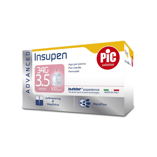 INSUPEN ADVANCED, adata, insulino švirkštimo priemonė, 34Gx3,5 mm, 100 vnt.   paveikslėlis