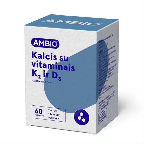 AMBIO KALCIS SU VITAMINAIS K2 IR D3, 60 tablečių paveikslėlis