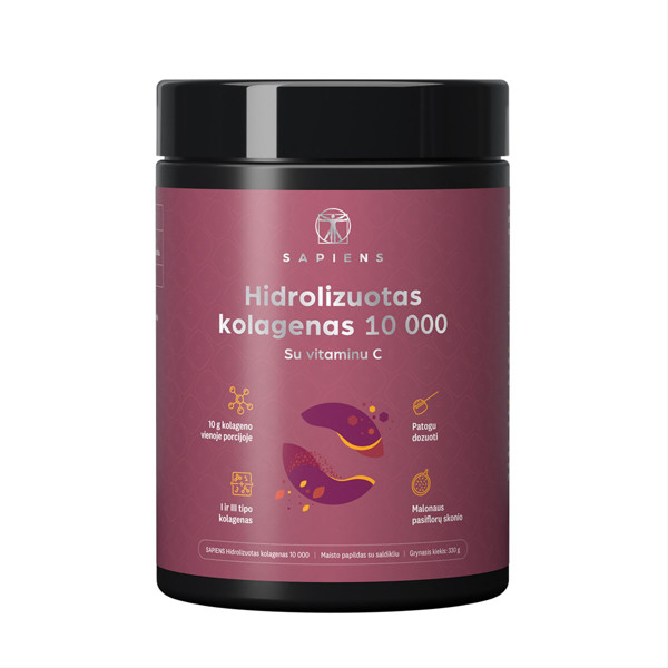 SAPIENS, hidrolizuotas kolagenas, 10000 mg, pasiflorų skonio, 330 g paveikslėlis