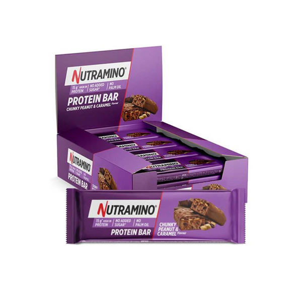 Nutramino Proteino Batonėliai 12 x 55g Karamelės su Žemės riešutais skonio