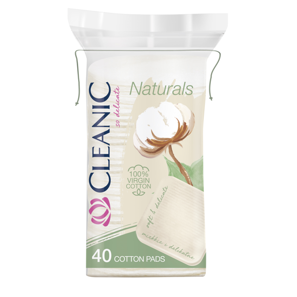 CLEANIC NATURALS, vatos diskeliai, kvadratiniai, 40 vnt.