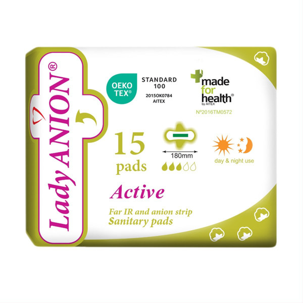 LADY ANION ACTIVE, ploni paketai, 180 mm, 15 vnt. paveikslėlis