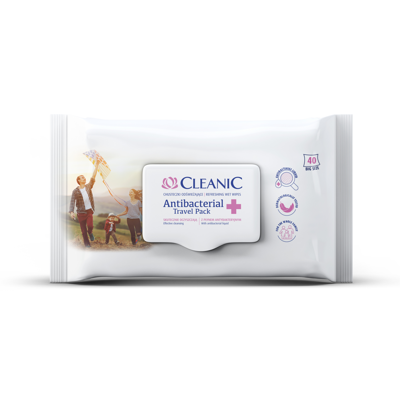 CLEANIC ANTIBACTERIAL TRAVEL PACK, drėgnos antibakterinės servetėlės, 40 vnt.