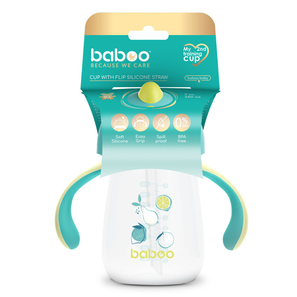 Baboo gertuvė su silikoniniu šiaudeliu, 260ml, 9+ mėn, Lagoon Fiesta