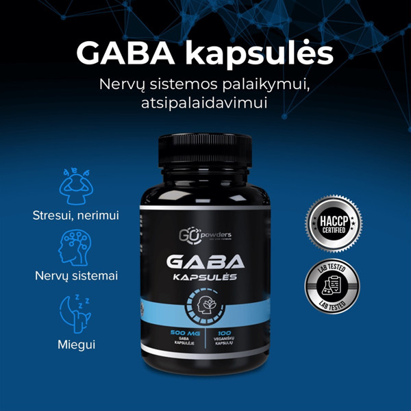 GO POWDERS GABA, 500 mg, 100 kapsulių paveikslėlis