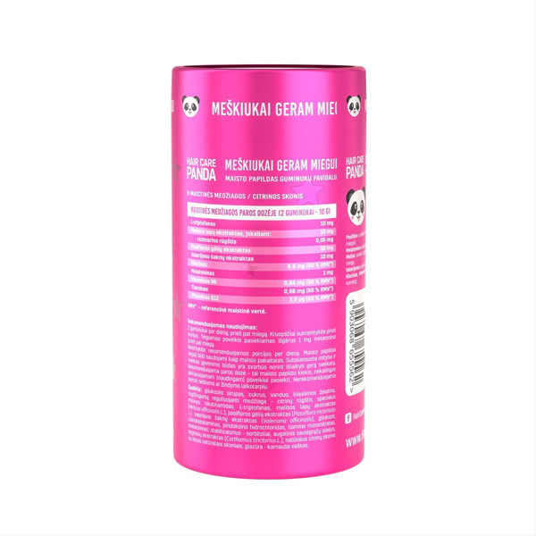 HAIR CARE PANDA MEŠKIUKAI GERAM MIEGUI, 60 guminukų paveikslėlis HAIR CARE PANDA MEŠKIUKAI GERAM MIEGUI, 60 guminukų paveikslėlis