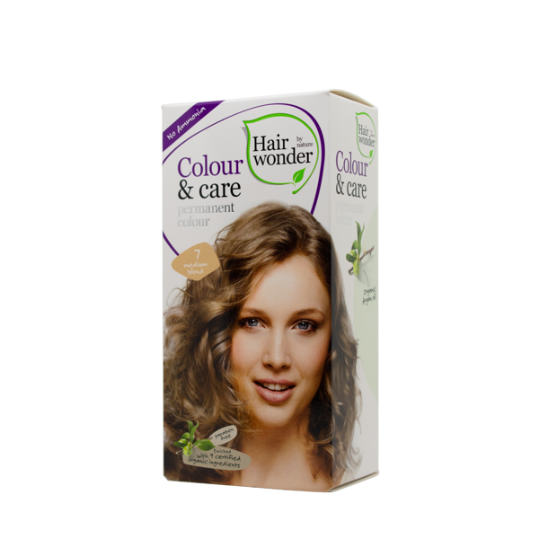 HAIRWONDER Colour & Care ilgalaikiai plaukų dažai be amoniako, vidutinė blondinė 7.