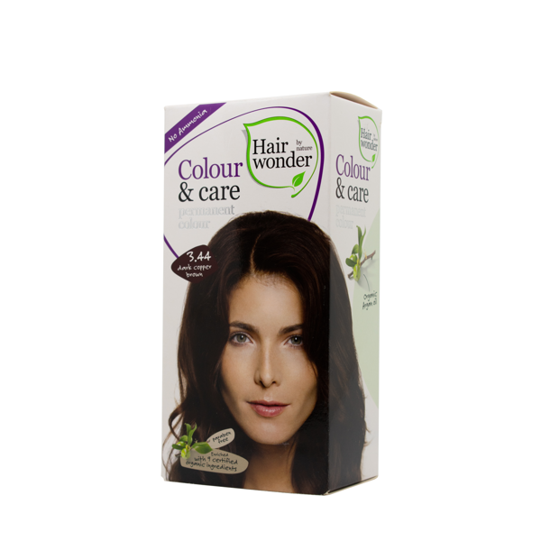 HAIRWONDER Colour & Care ilgalaikiai plaukų dažai be amoniako, spalva tamsi vario ruda 3.44