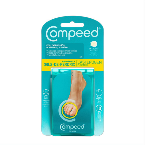 COMPEED, kojų pirštų nuospaudų pleistrai, tarp kojų pirštų, 10 vnt. paveikslėlis